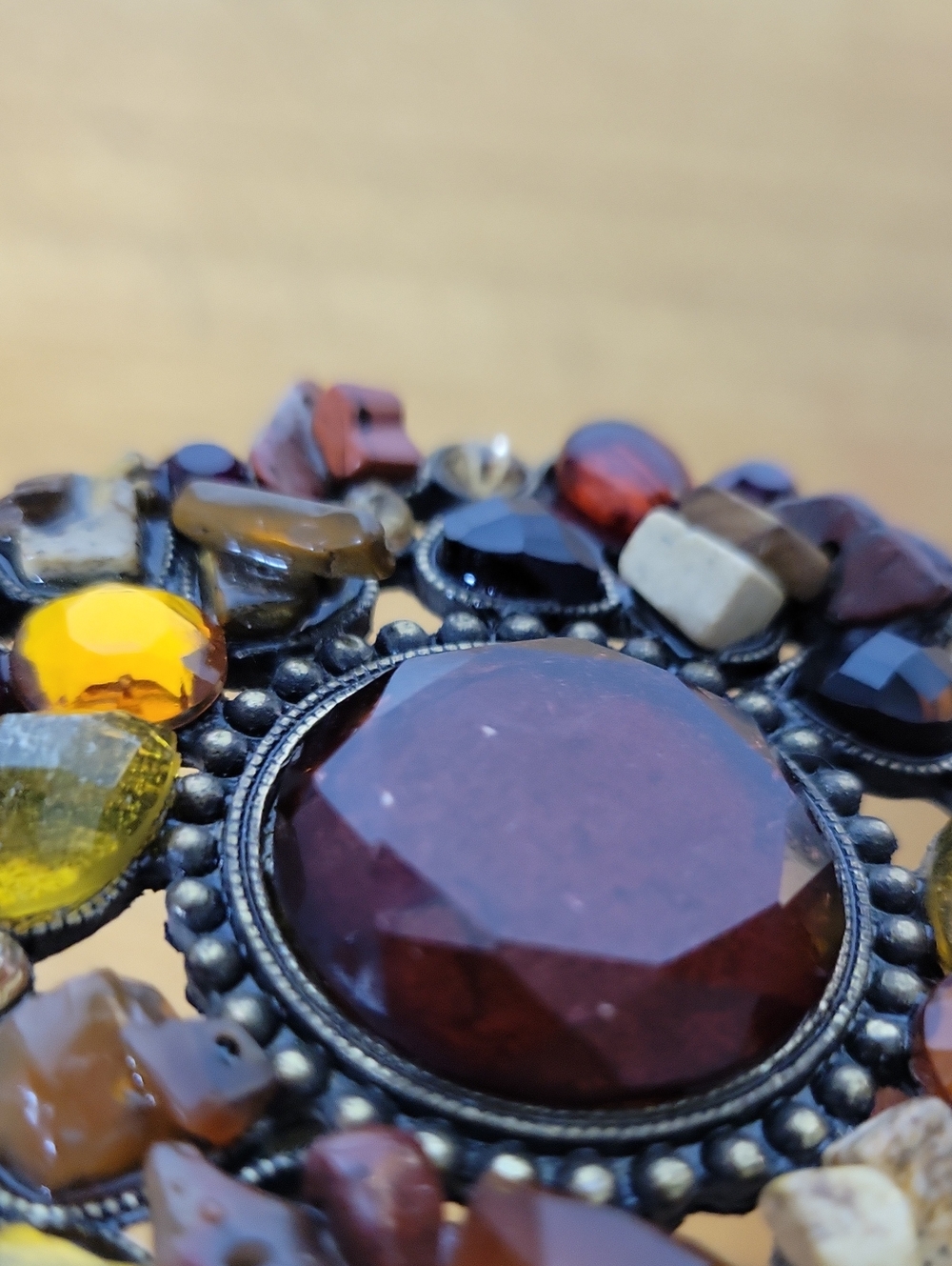 Chico's Statement Belt Buckle Amber Burgundy Mixed Stone Rhinestone Boho Western - Picture 10 of 10